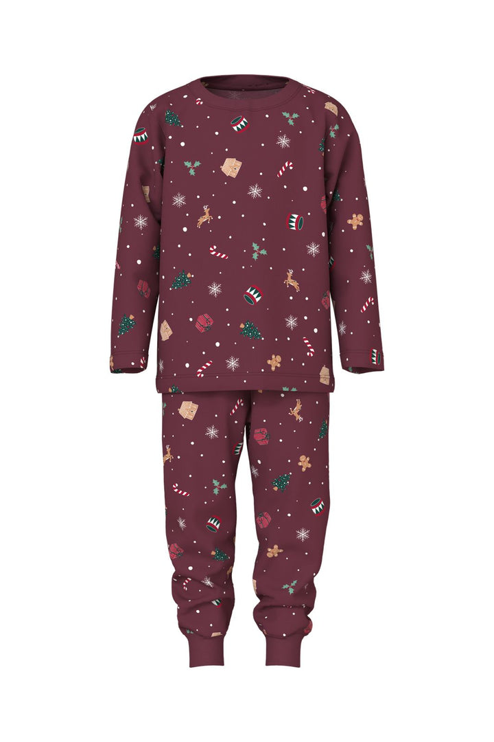 Name It - Nmnvismas Ls Nightset - 4918966 Burgundy Xmas Aop