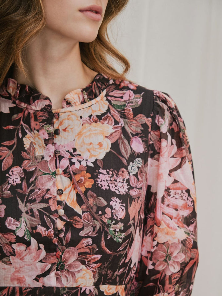 Neo Noir - Aberto Big Flower Dress 166923 - 100 - Black Kjoler 