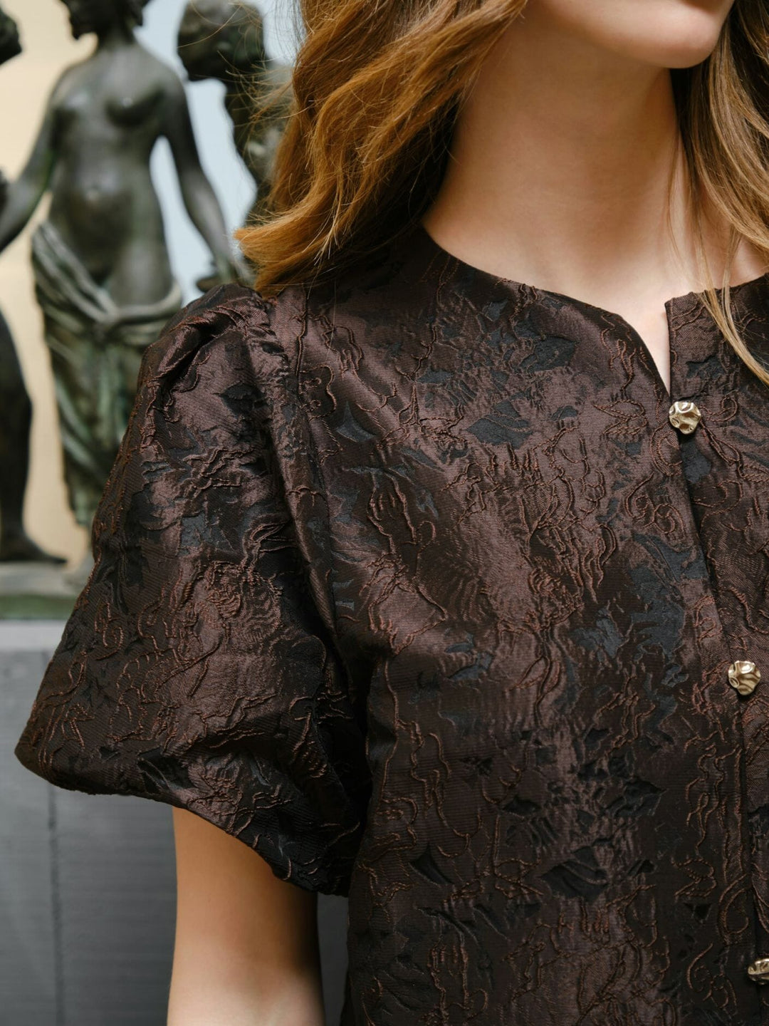 Neo Noir - Aisa Brocade Blouse 166369 - 676 - Dark Brown Bluser 