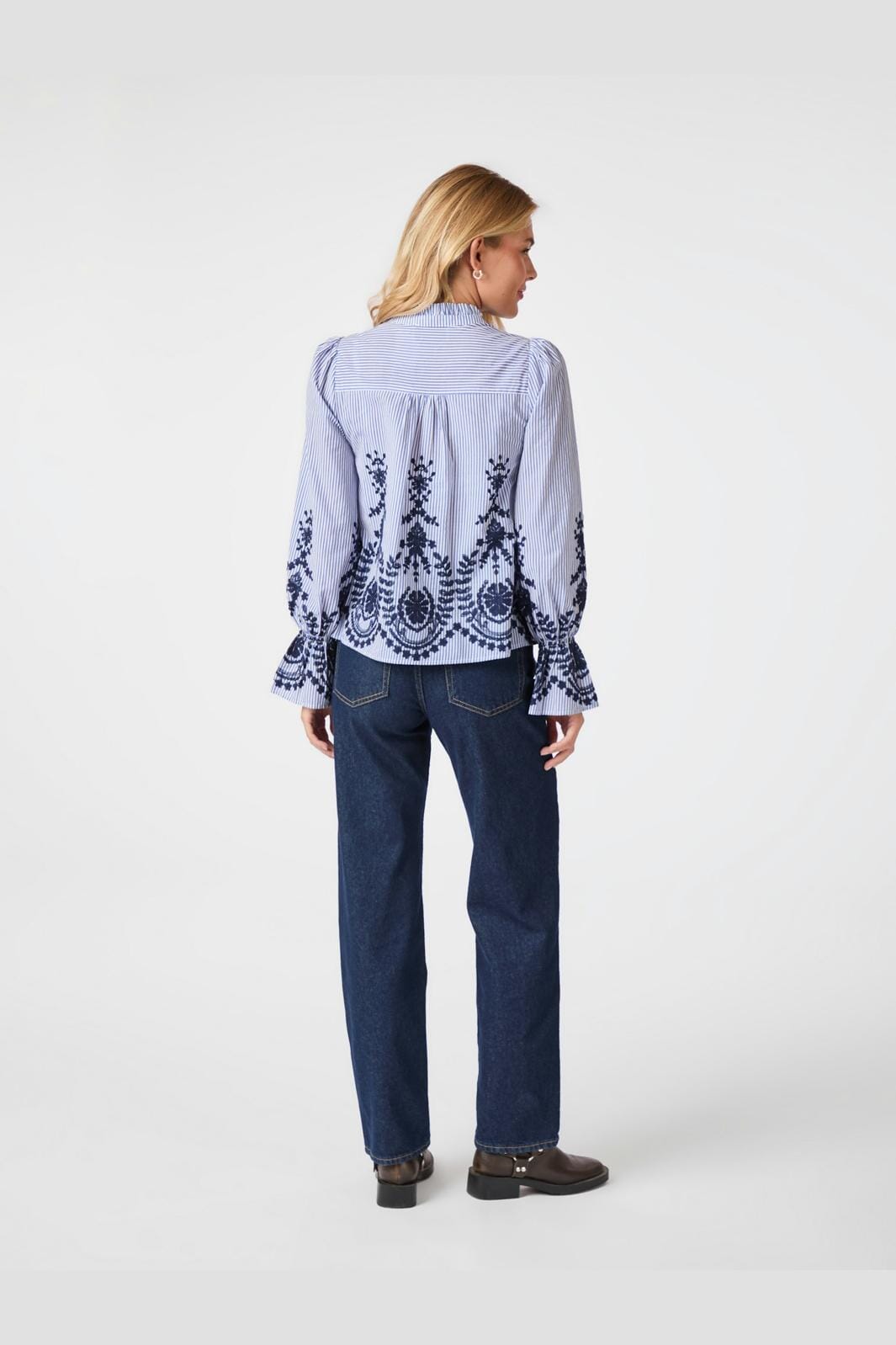 Neo Noir - Amara Stripe Emb Blouse 163363 - 140 - Blue