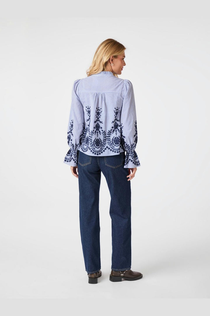Neo Noir - Amara Stripe Emb Blouse 163363 - 140 - Blue