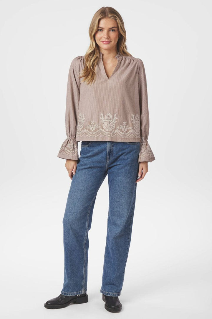 Neo Noir - Amara Striped Emb Blouse 166705 - 543 - Camel