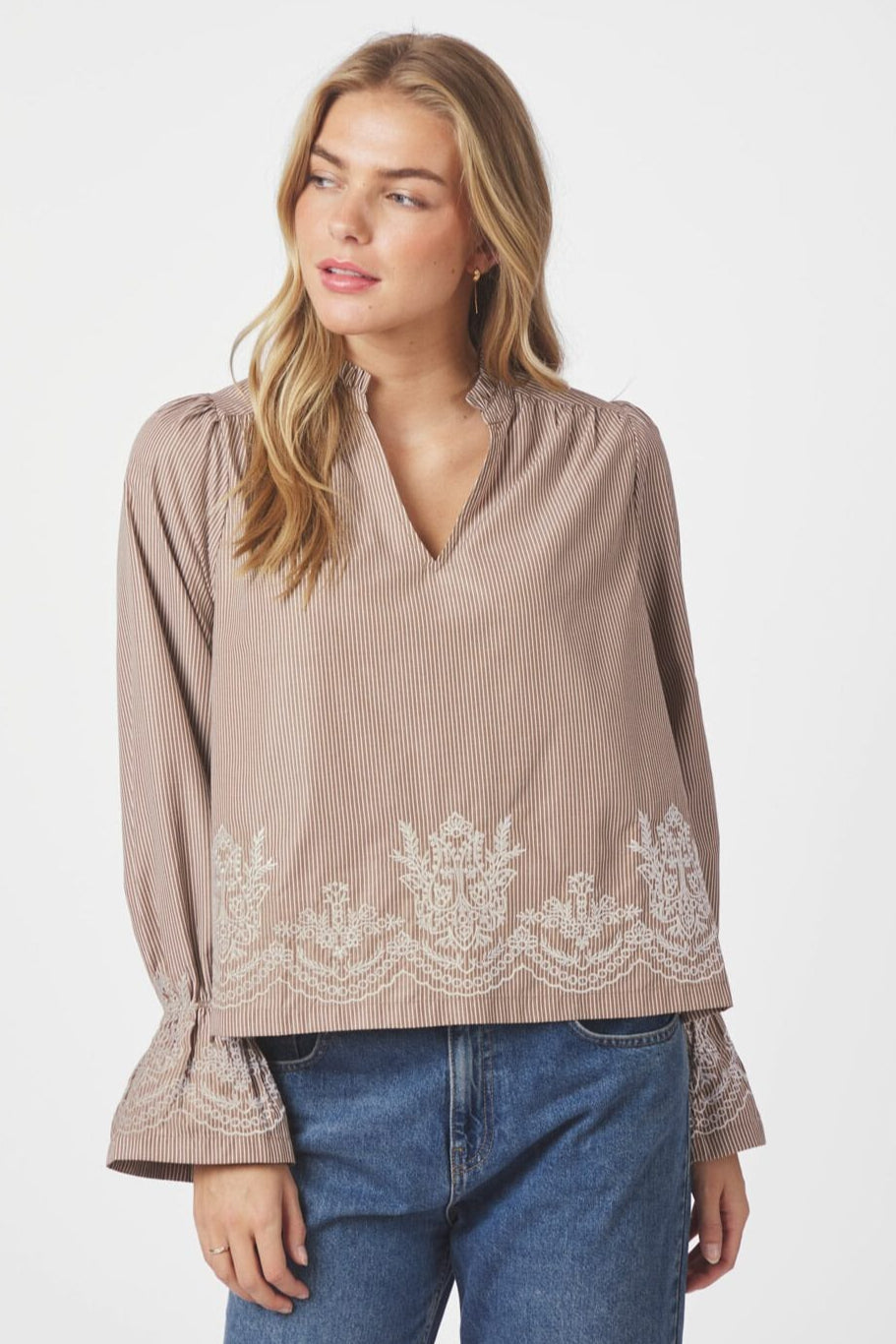 Neo Noir - Amara Striped Emb Blouse 166705 - 543 - Camel