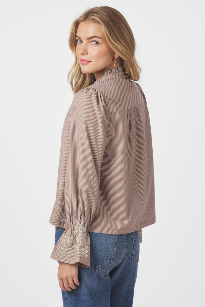 Neo Noir - Amara Striped Emb Blouse 166705 - 543 - Camel