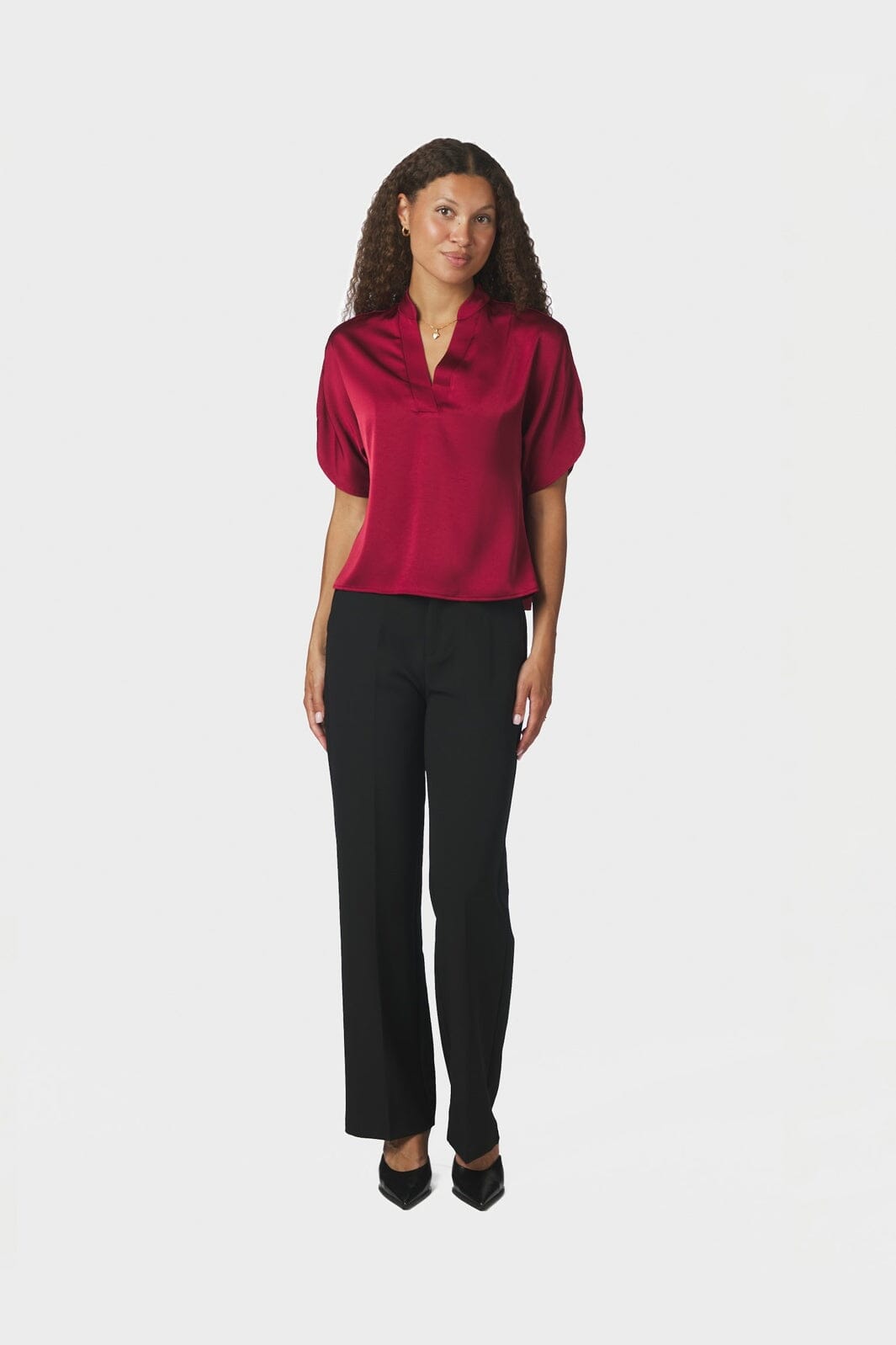 Neo Noir - Anelle Heavy Sateen Blouse 168286 - 321 - Dark Red