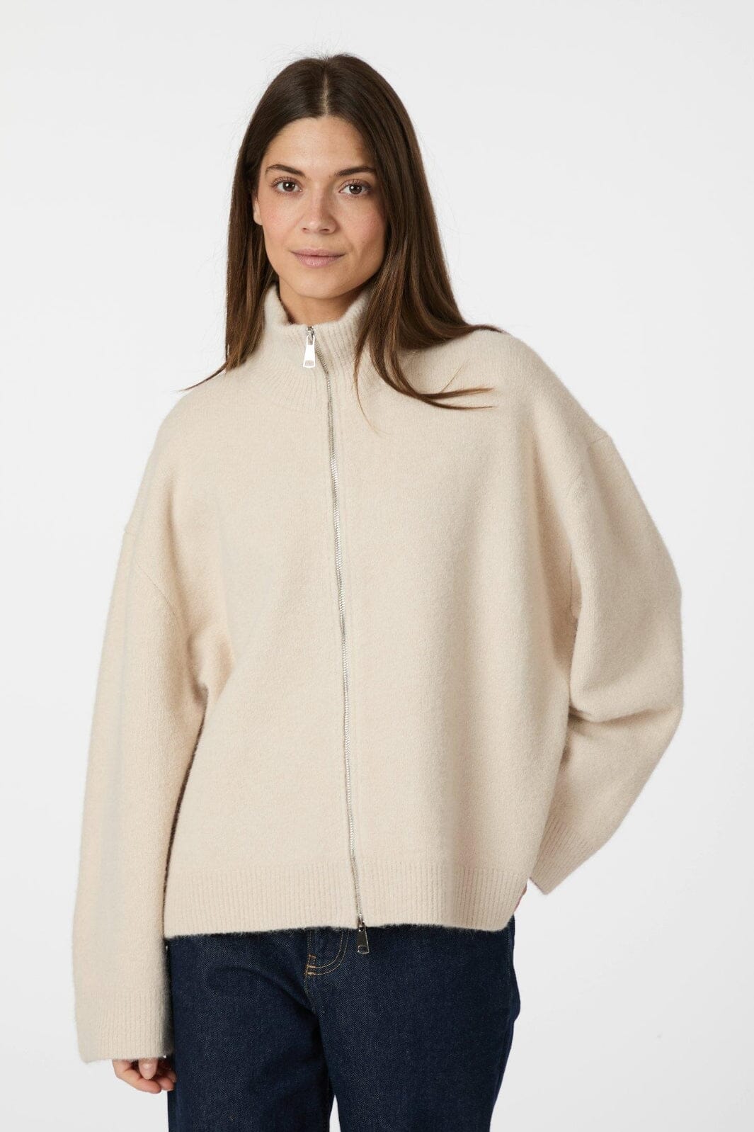 Neo Noir - Asley Zip Knit Cardigan 164973 - 124 - Ivory