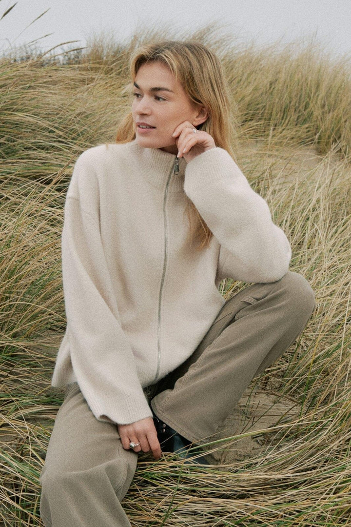 Neo Noir - Asley Zip Knit Cardigan 164973 - 124 - Ivory