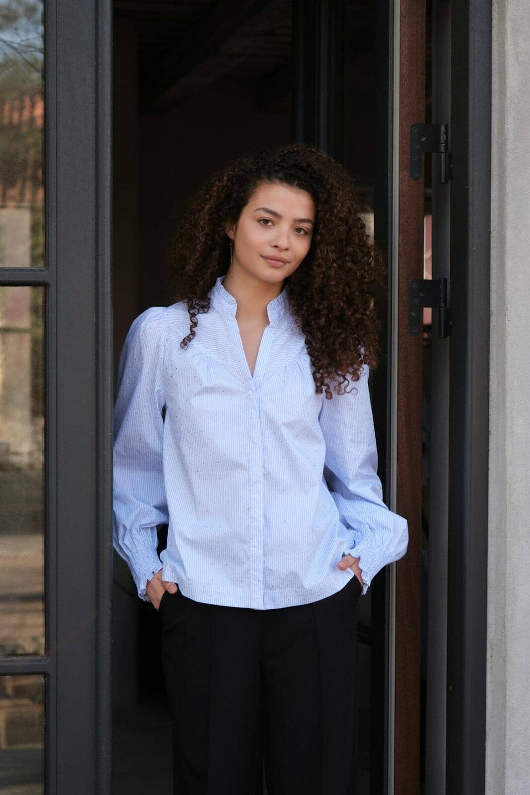 Neo Noir - Astrida Stripe Stone Blouse 167292 - 145 - Light Blue Bluser 