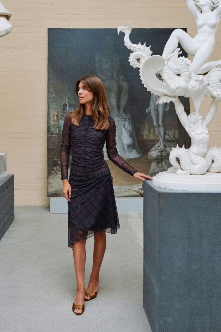 Neo Noir - Bea Check Mesh Blouse 167294 - 104 - Dark Grey Bluser 