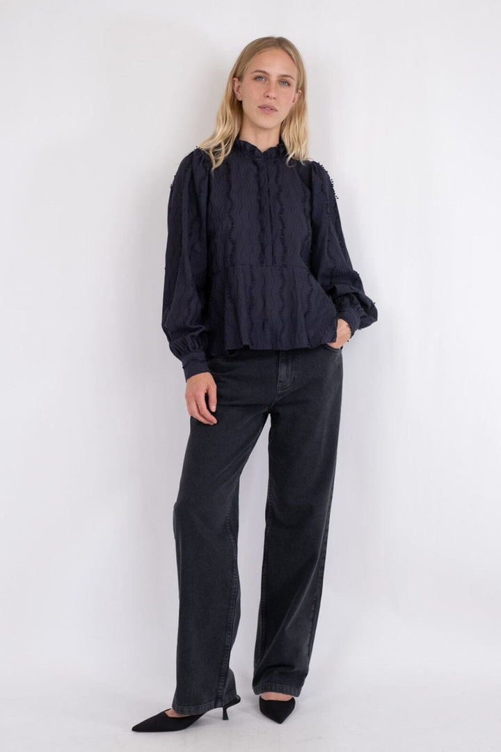 Neo Noir - Benito Wave Blouse - Navy Bluser 