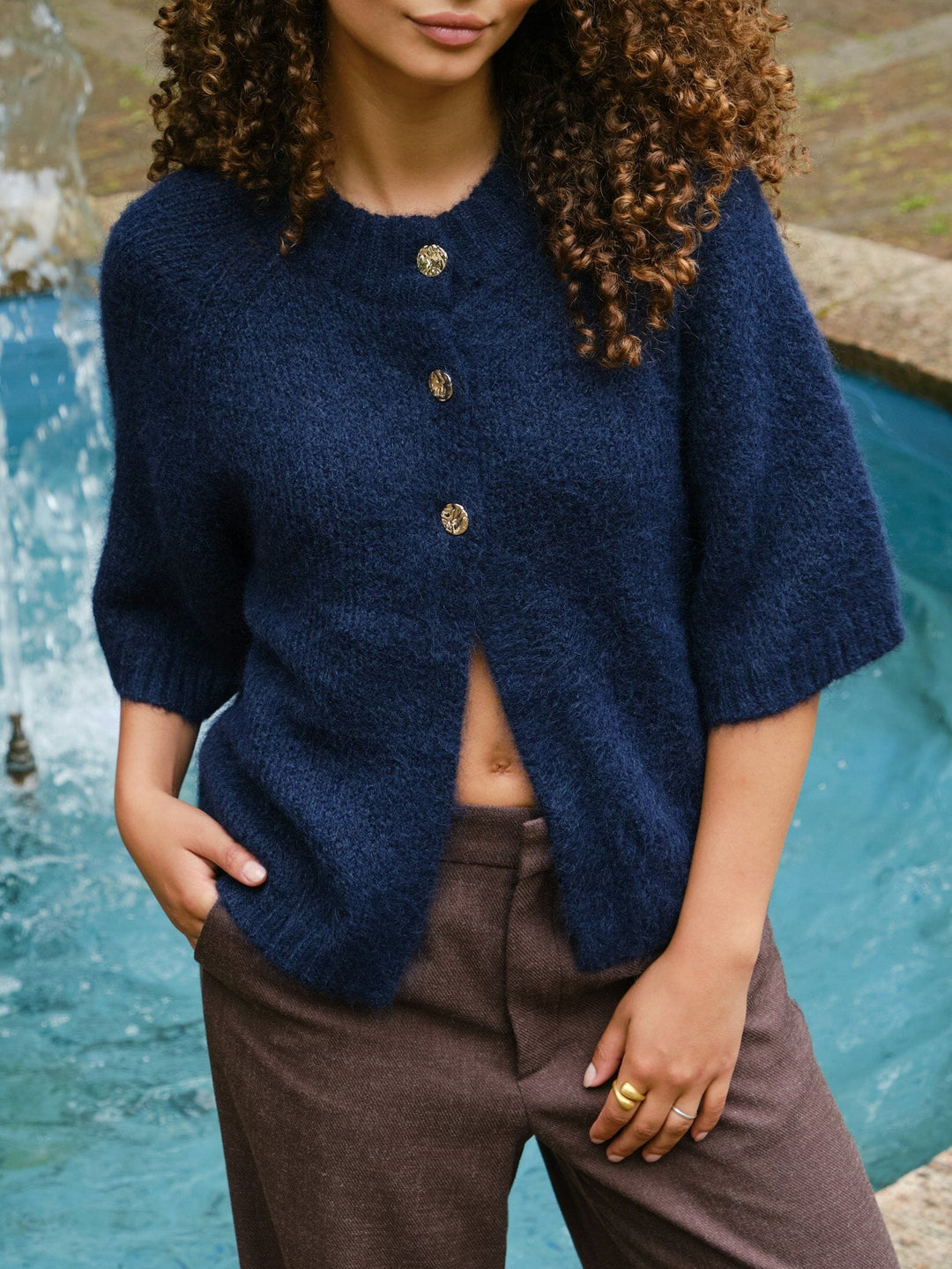 Neo Noir - Benuta Fluffy Knit Cardigan 165816 - 141 - Navy Cardigans 