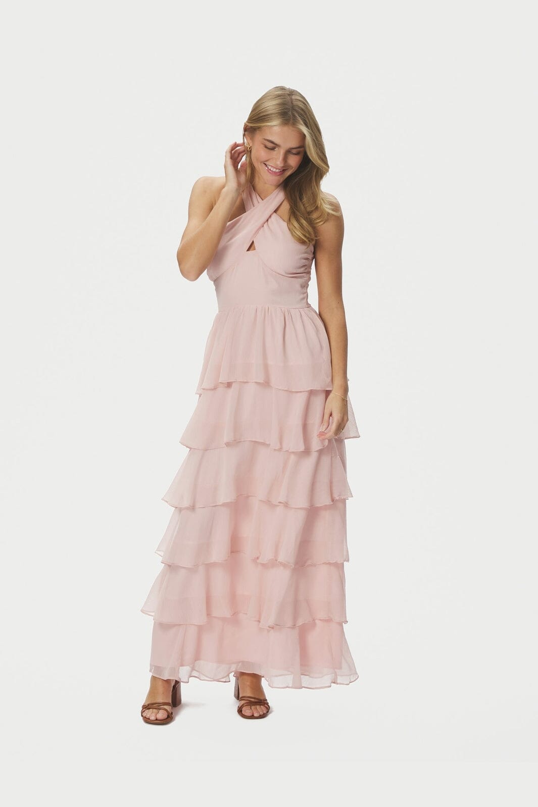 Neo Noir - Cleoni Solid Chiffon Dress 167394 - 165 - Rose