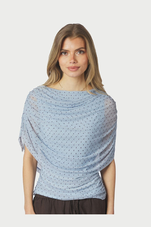 Neo Noir - Cottuna Dot Drapy Mesh Top 168988 - 145 - Light Blue