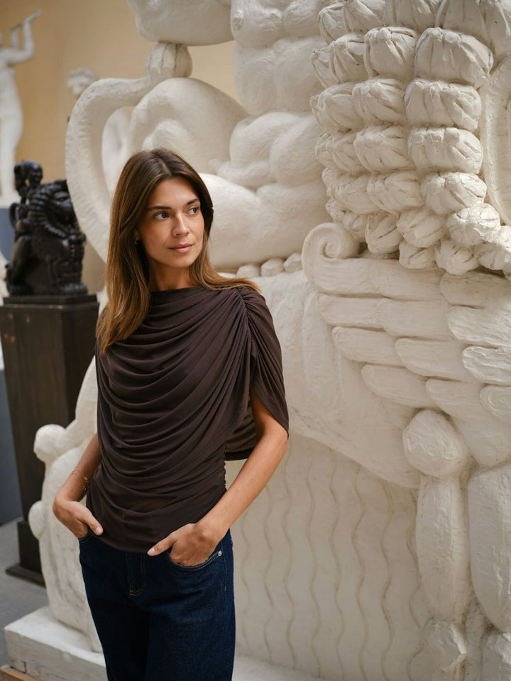 Neo Noir - Cottuna Drapy Mesh Top 167205 - 210 - Brown Toppe 