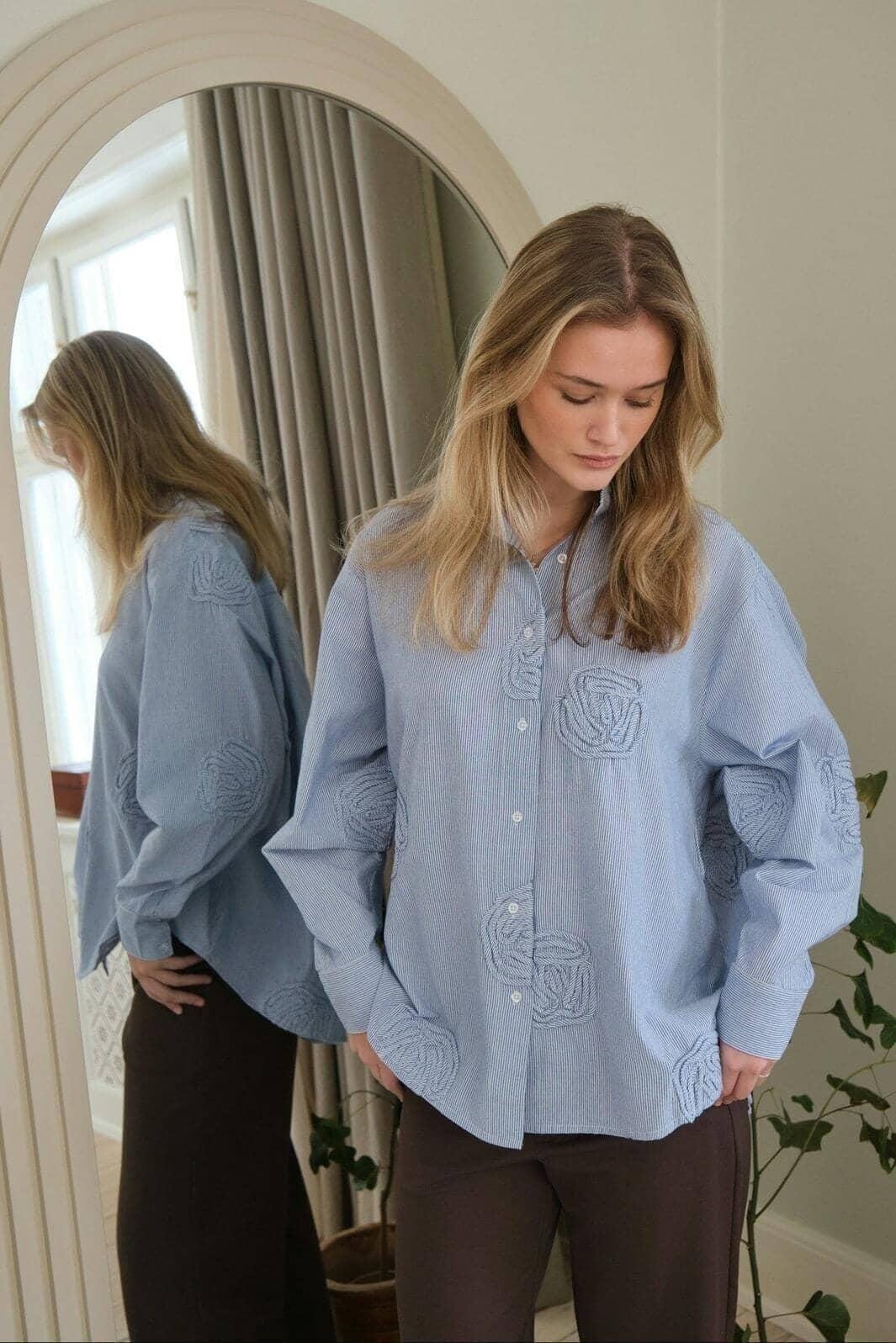 Neo Noir - Dalma Dori Mini Stripe Shirt 167460 - 140 - Blue Skjorter 