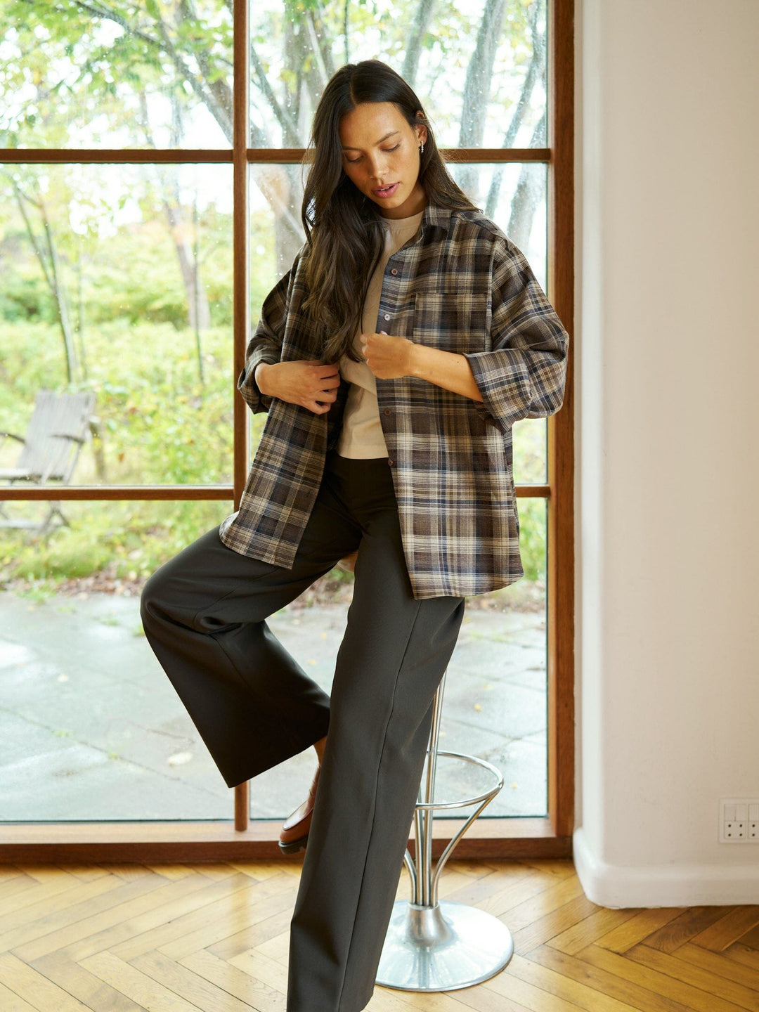 Neo Noir - Dalma Flannel Check Shirt 171678 - 189 - Warm Grey Skjorter 