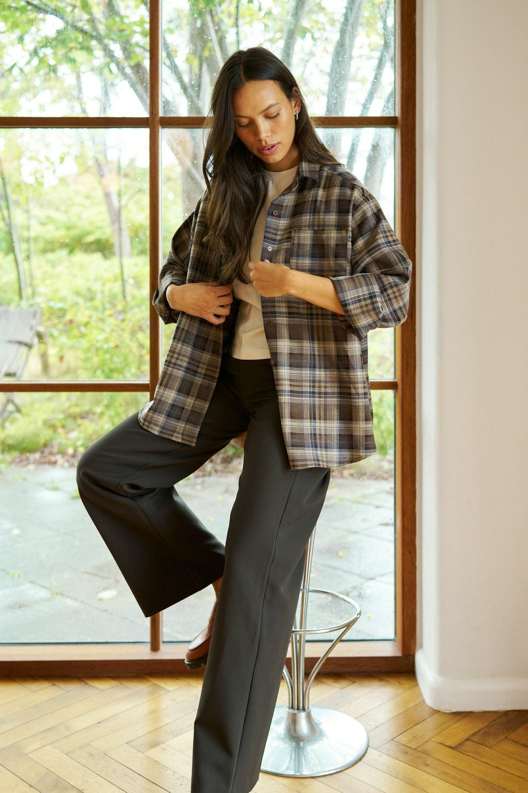 Neo Noir - Dalma Flannel Check Shirt 171678 - 811 - Dark Taupe Skjorter 