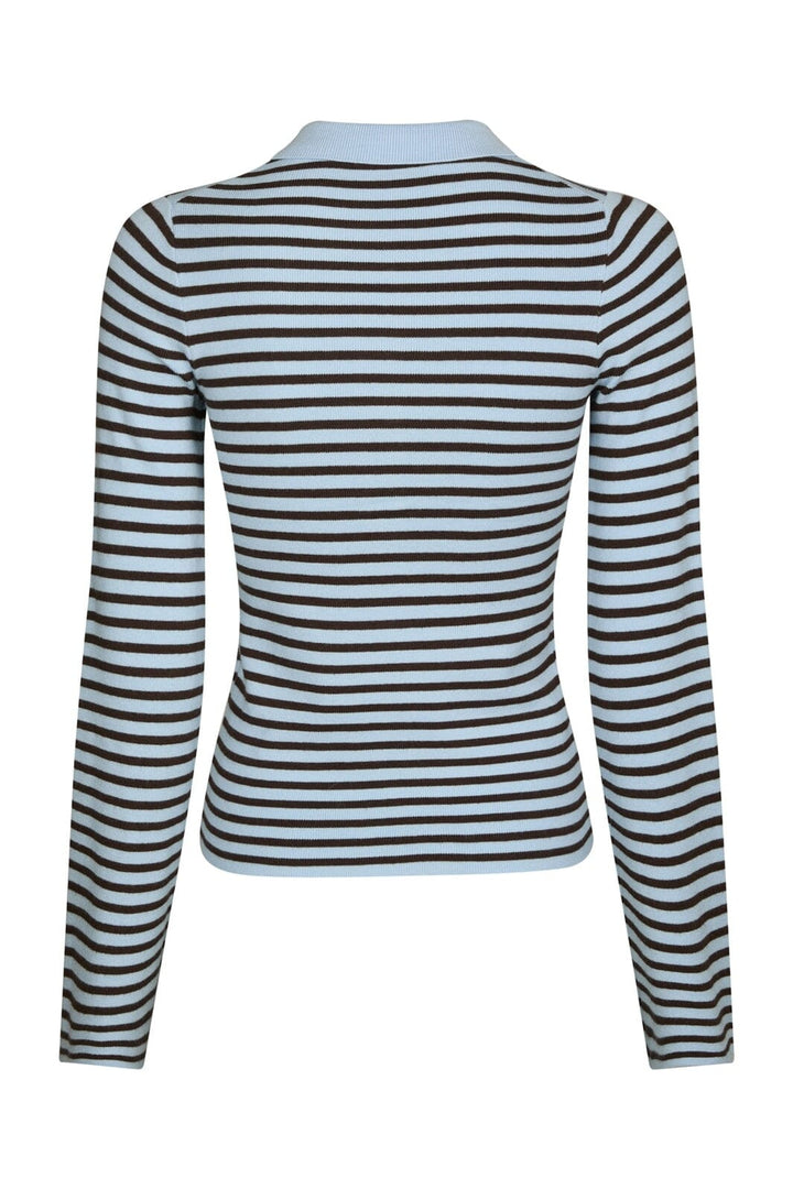 Neo Noir - Fannya Ls Striped Knit Polo 169865 - 665 - Light Blue Stripe