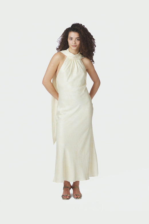 Neo Noir - Fiona Pattern Satin Dress 168367 - 191 - Light Yellow