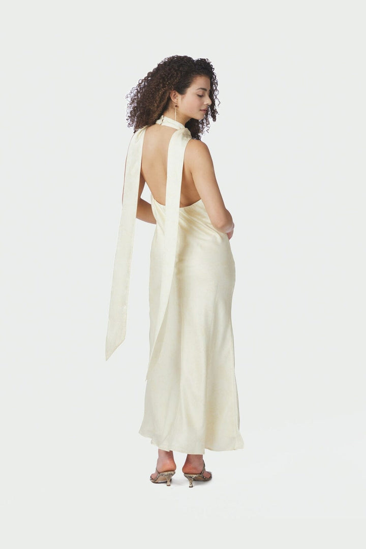Neo Noir - Fiona Pattern Satin Dress 168367 - 191 - Light Yellow