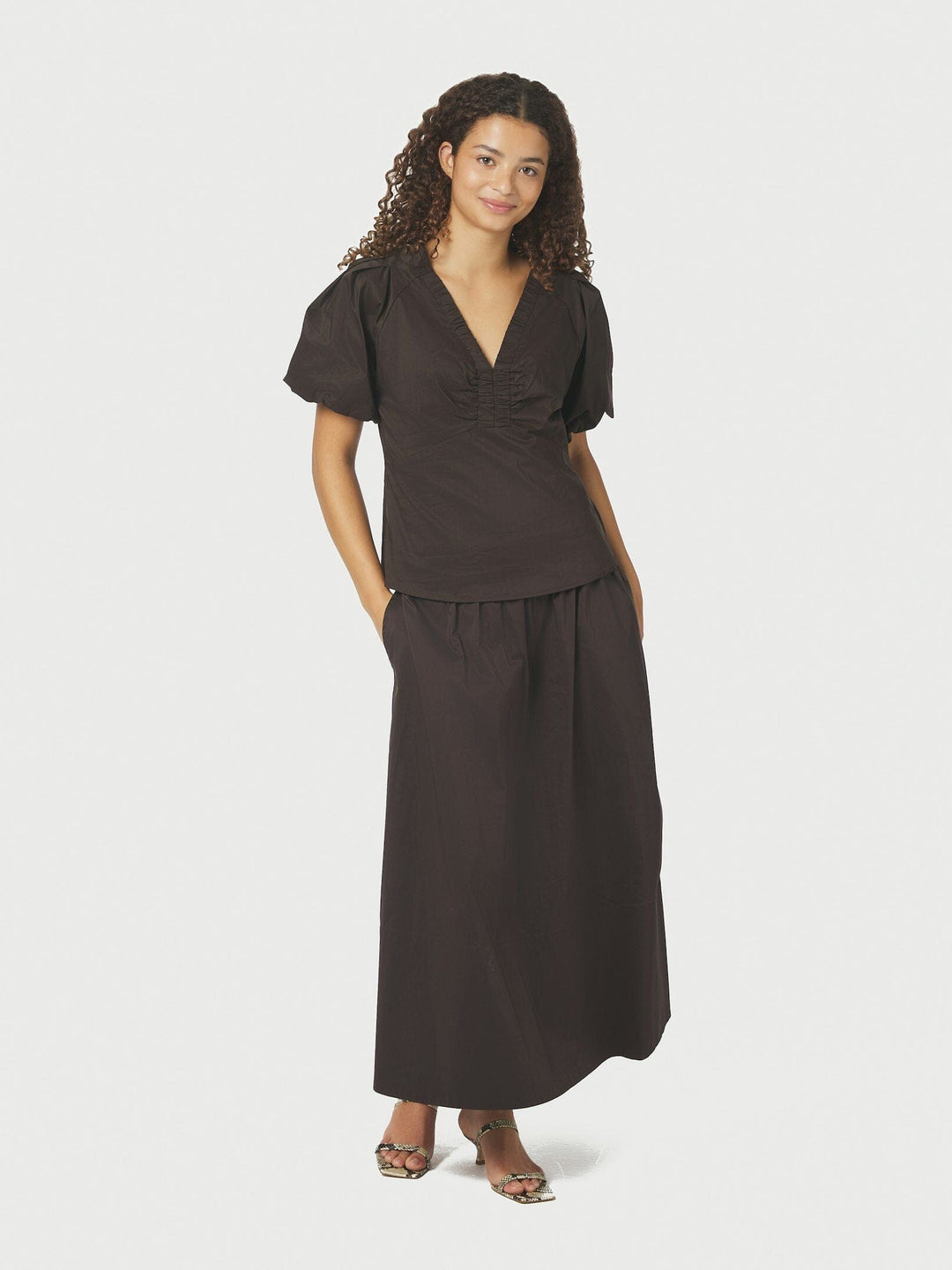 Neo Noir - Irina Poplin Blouse 162219 - 584 - Chocolate Brown Bluser 