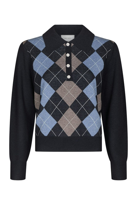 Neo Noir - Julina Check Knit Blouse 168829 - 141 - Navy