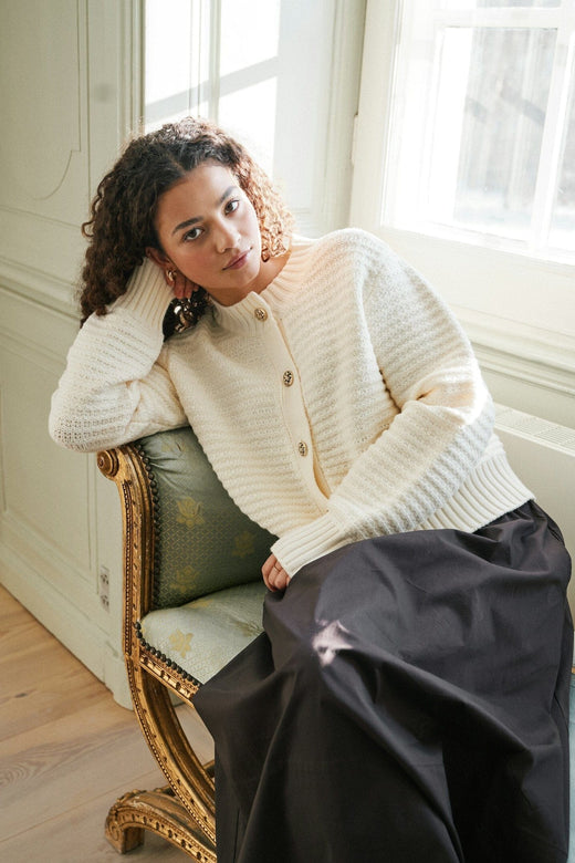 Neo Noir - Kamilli Knit Cardigan 165995 - 122 - Creme Cardigans 