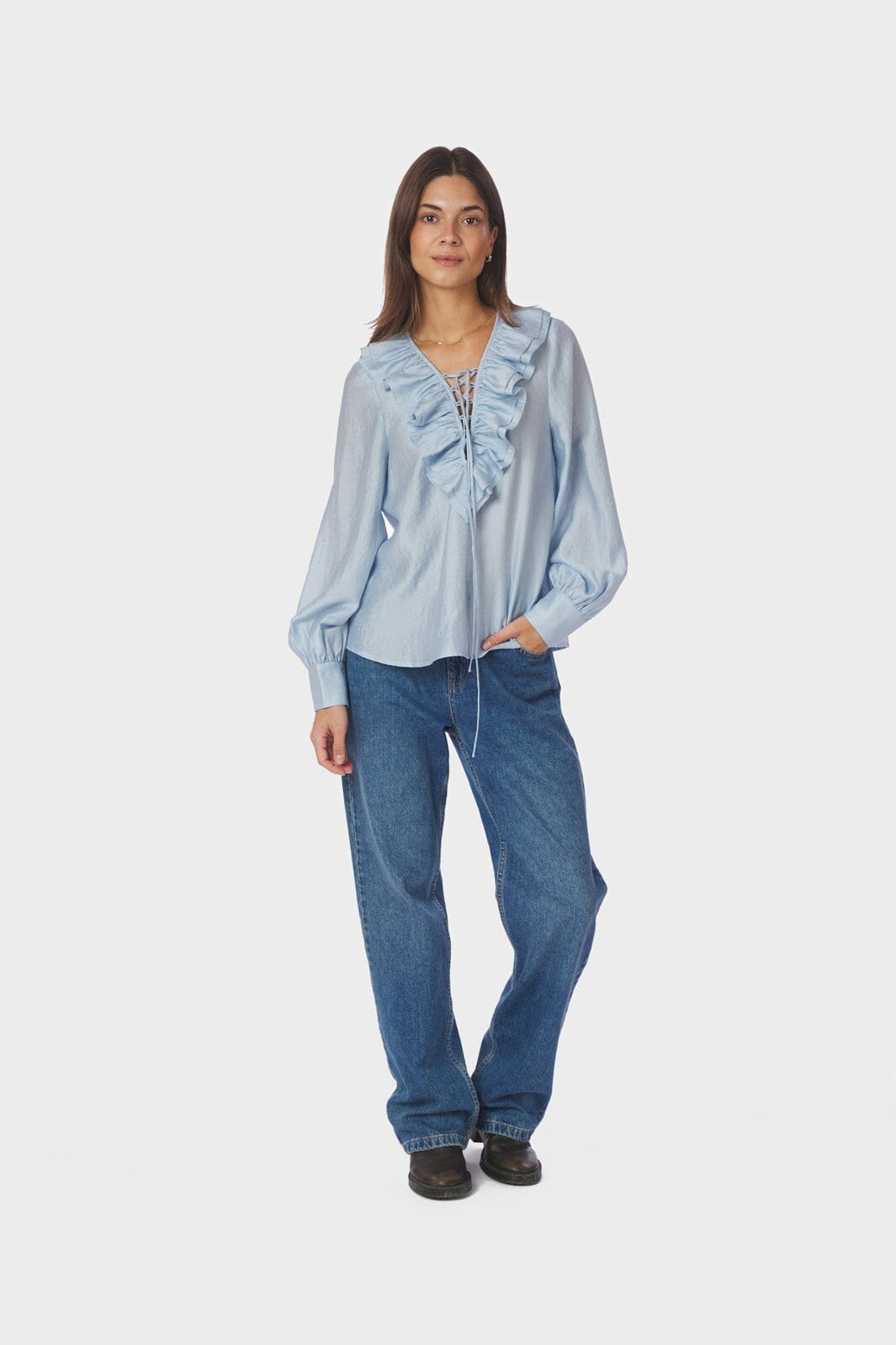 Neo Noir - Katarina Crepe Ruffle Blouse 166497 - 145 - Light Blue
