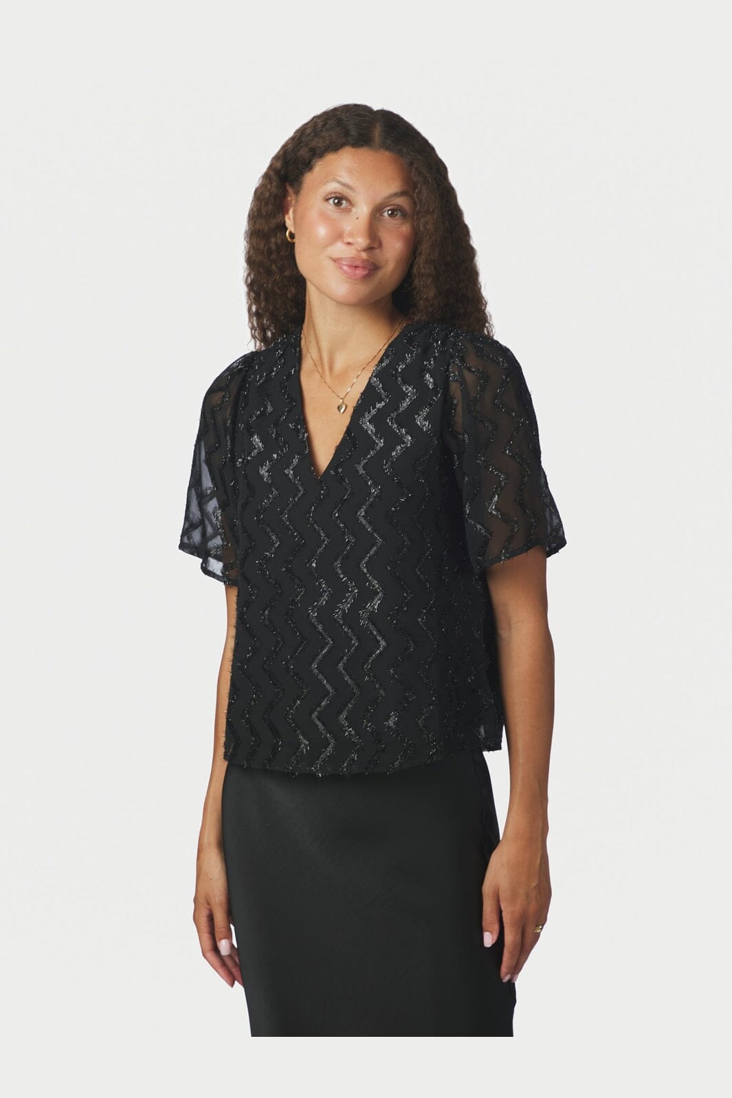 Neo Noir - Largo Chevron Glitz Blouse 171125 - 100 - Black