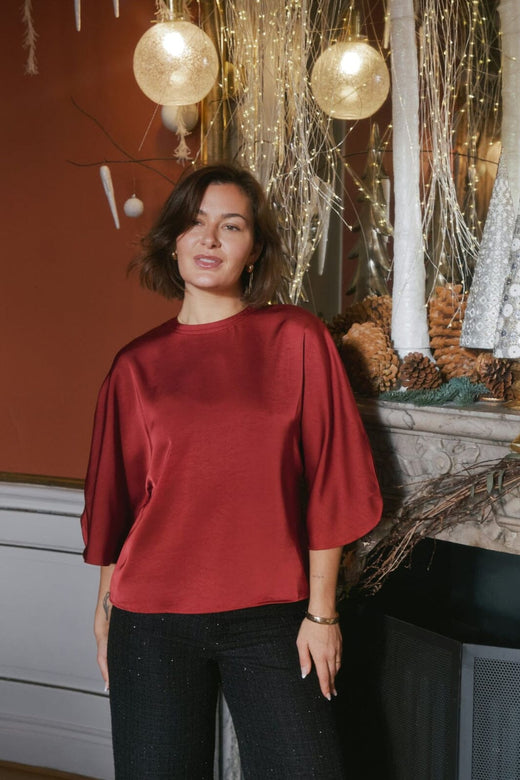 Neo Noir - Liora Heavy Sateen Blouse 165567 - 321 - Dark Red Bluser 