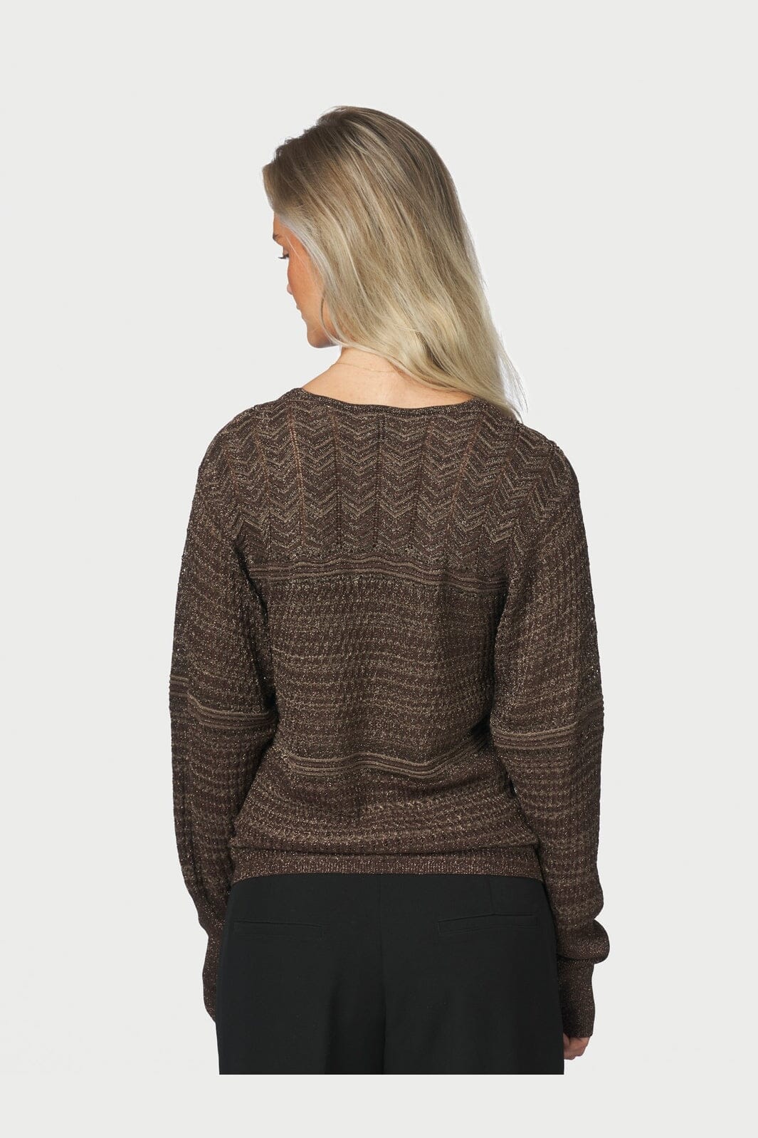 Neo Noir - Lumi Chevron Knit Blouse 171143 - 676 - Dark Brown