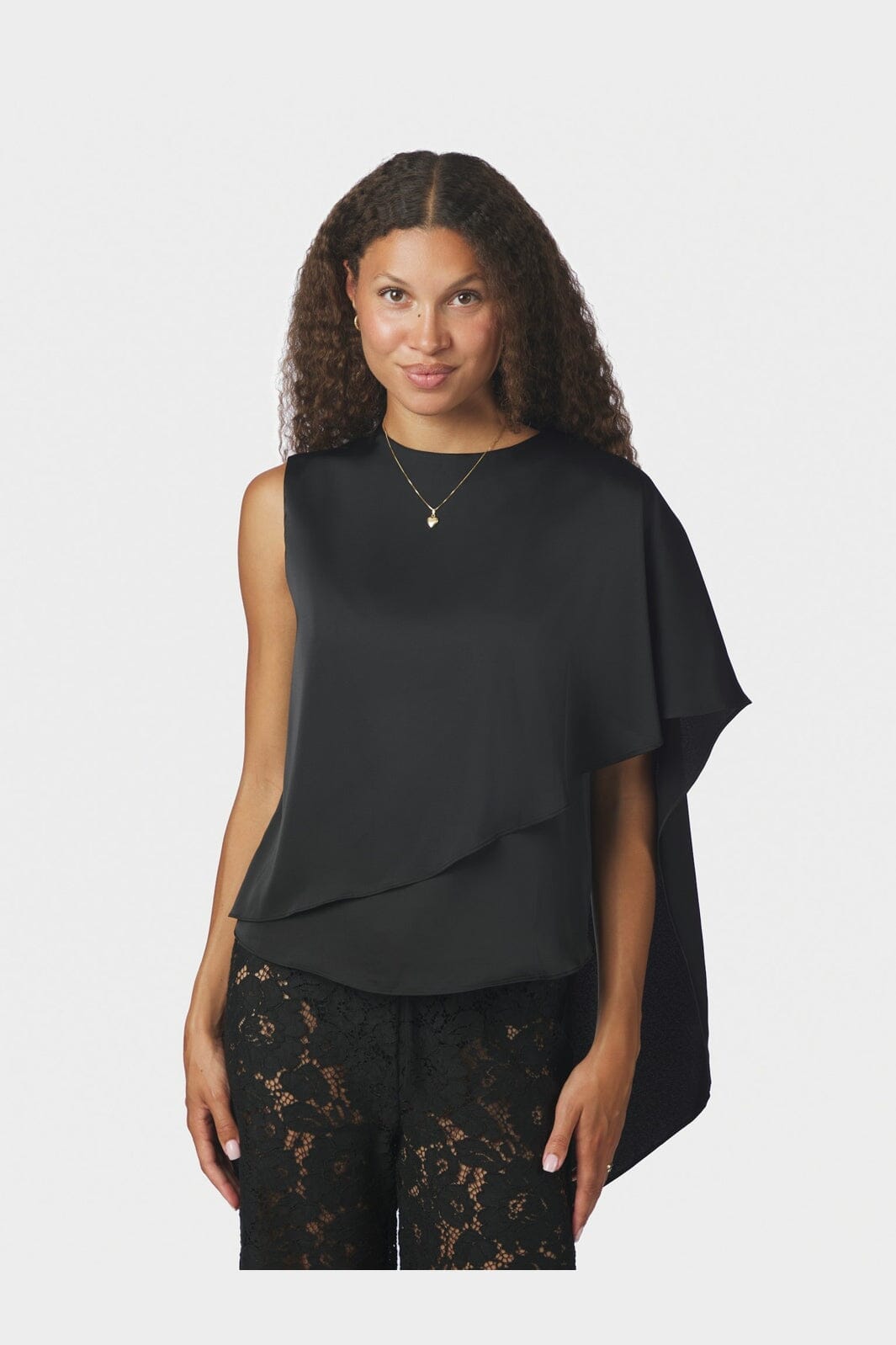 Neo Noir - Lunelle Drapy Satin Top 169843 - 100 - Black