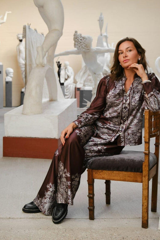 Neo Noir - Lunet Paisley Border Pants 167274 - 676 - Dark Brown Bukser 