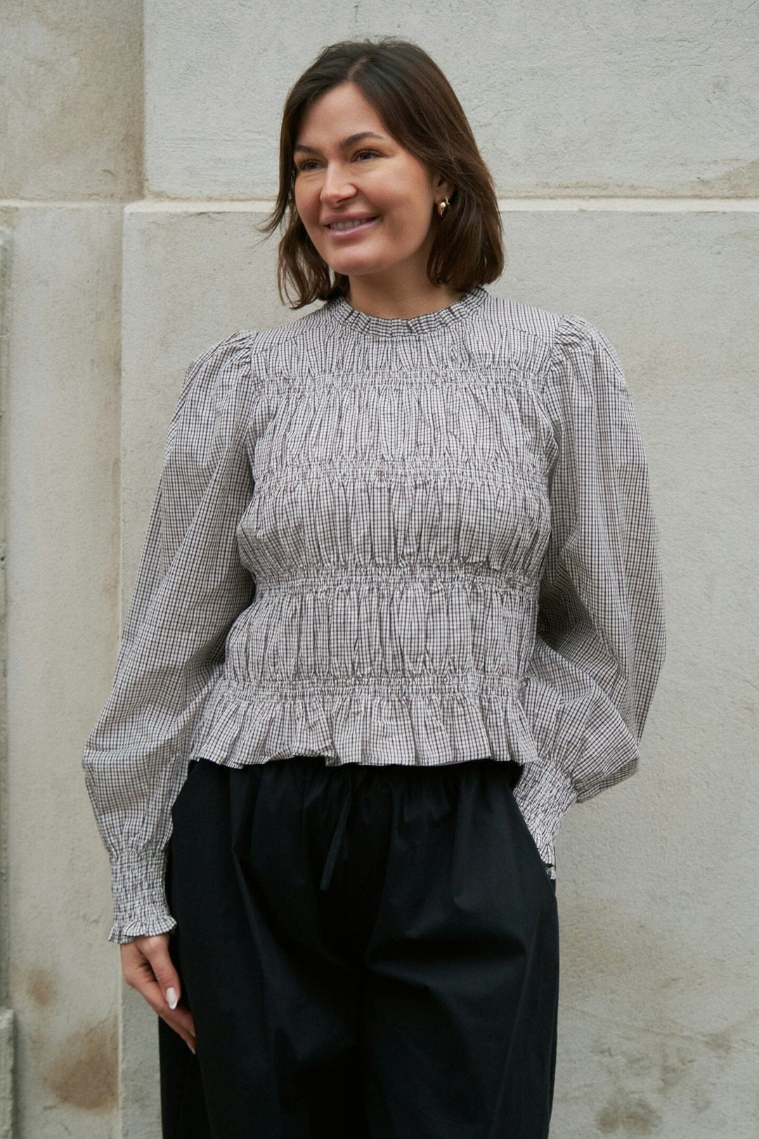 Neo Noir - Marcia Check Blouse 166893 - 306 - Dusty Brown Bluser 