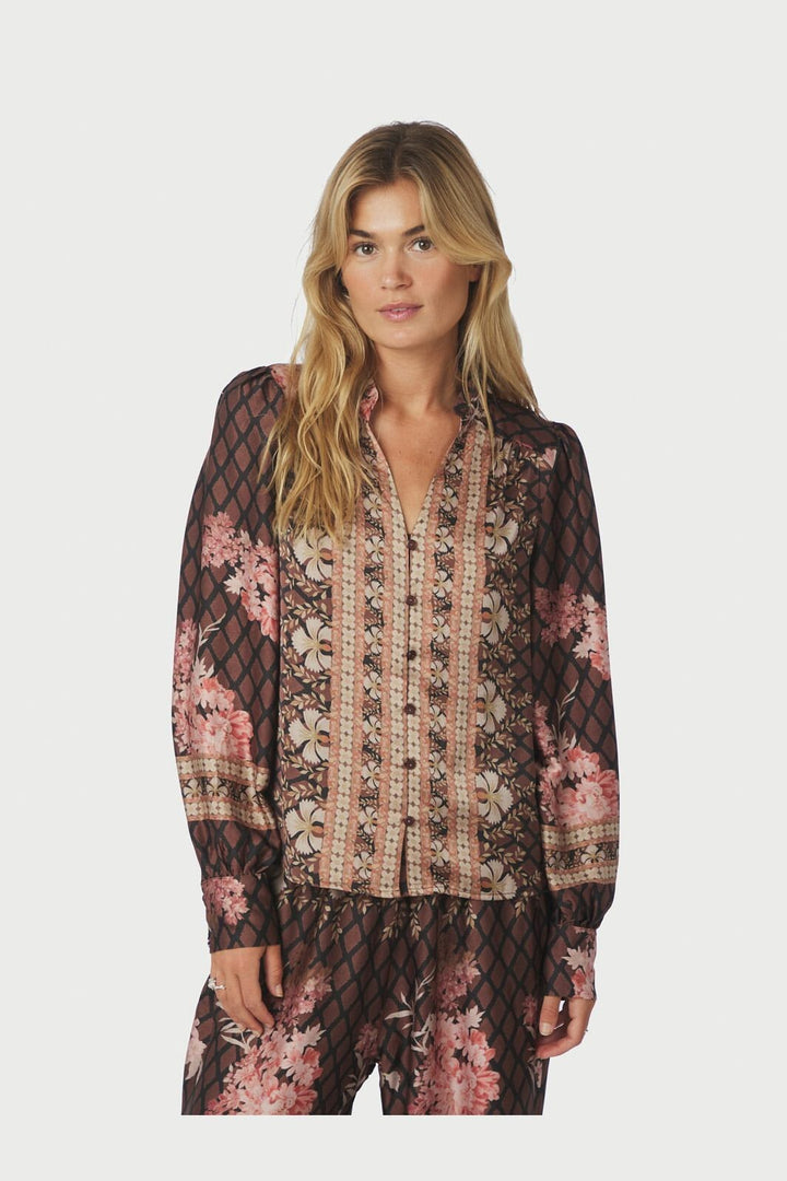 Neo Noir - Massima Botanical Border Blouse 167029 - 100 - Black