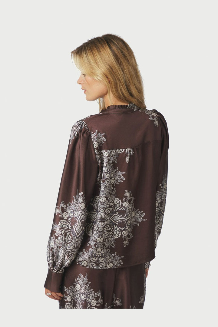 Neo Noir - Massima Paisley Border Blouse 160960 - 676 - Dark Brown