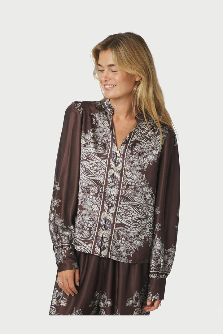Neo Noir - Massima Paisley Border Blouse 160960 - 676 - Dark Brown