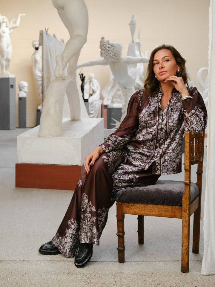 Neo Noir - Massima Paisley Border Blouse 160960 - 676 - Dark Brown Bluser 