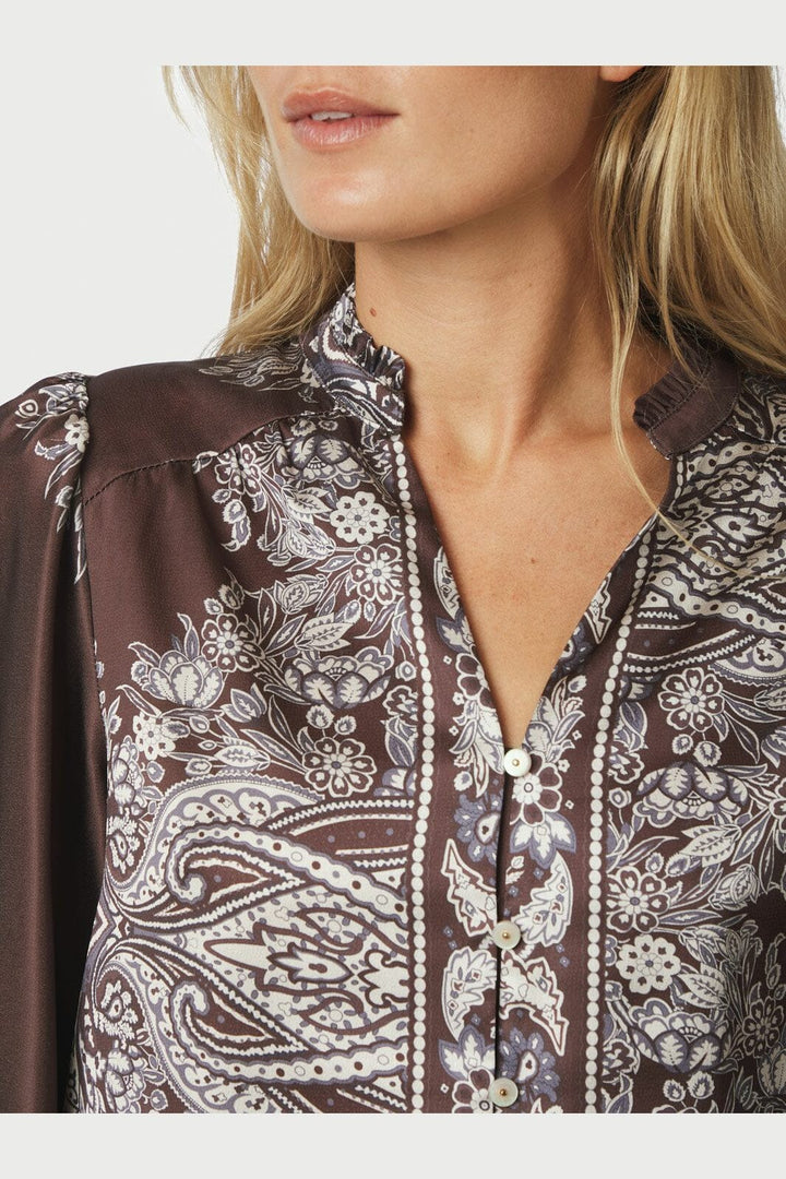 Neo Noir - Massima Paisley Border Blouse 160960 - 676 - Dark Brown