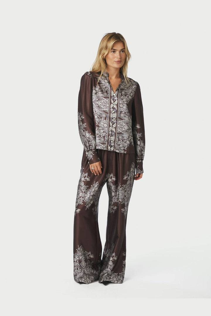 Neo Noir - Massima Paisley Border Blouse 160960 - 676 - Dark Brown