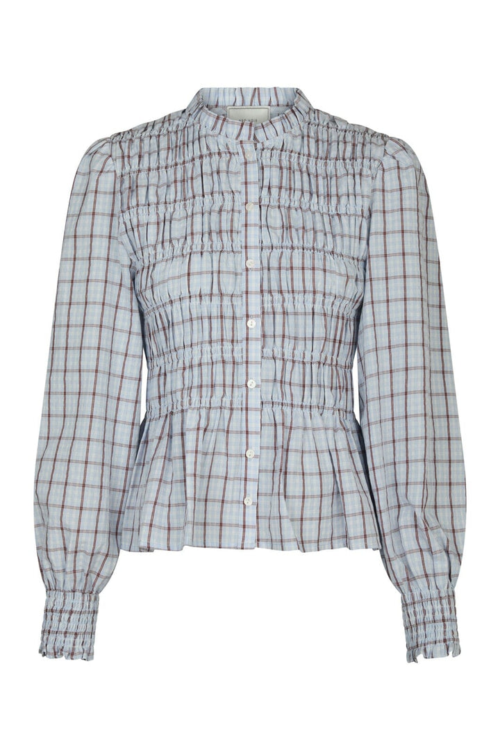 Neo Noir - Mocca Smock Check Blouse 166900 - 145 - Light Blue