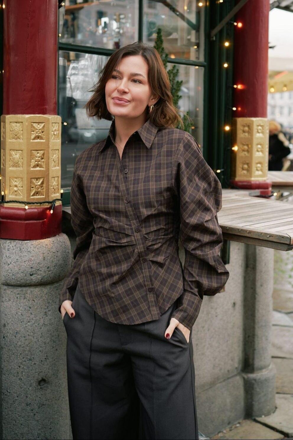 Neo Noir - Neoella Check Shirt 167459 - 676 - Dark Brown Skjorter 