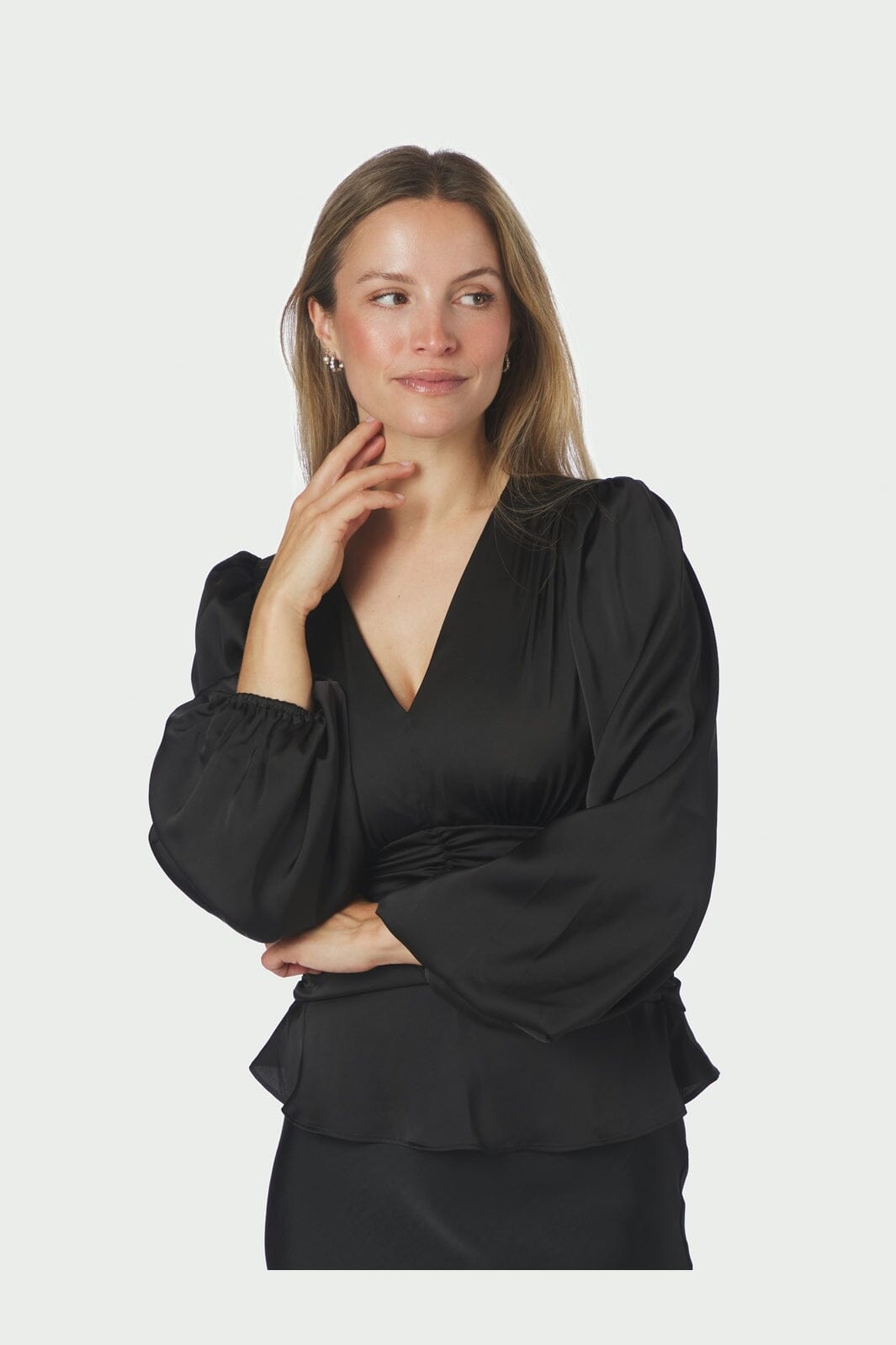 Neo Noir - Pascal Drapy Satin Blouse 171014 - 100 - Black