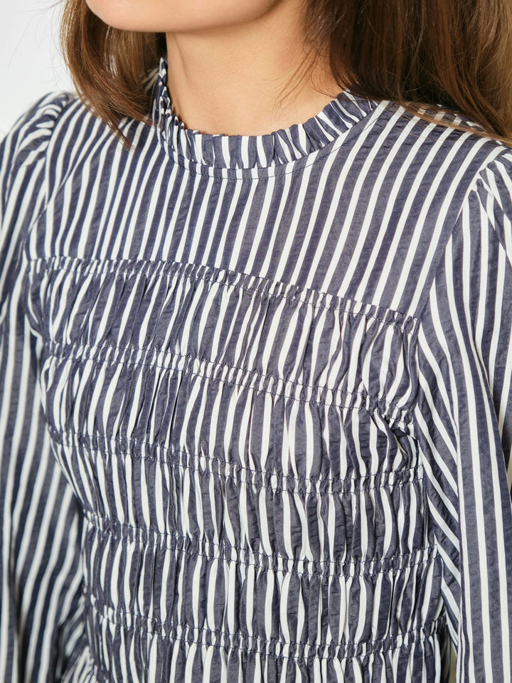 Neo Noir - Possa Big Stripe Blouse 168022 - 141 - Navy Bluser 
