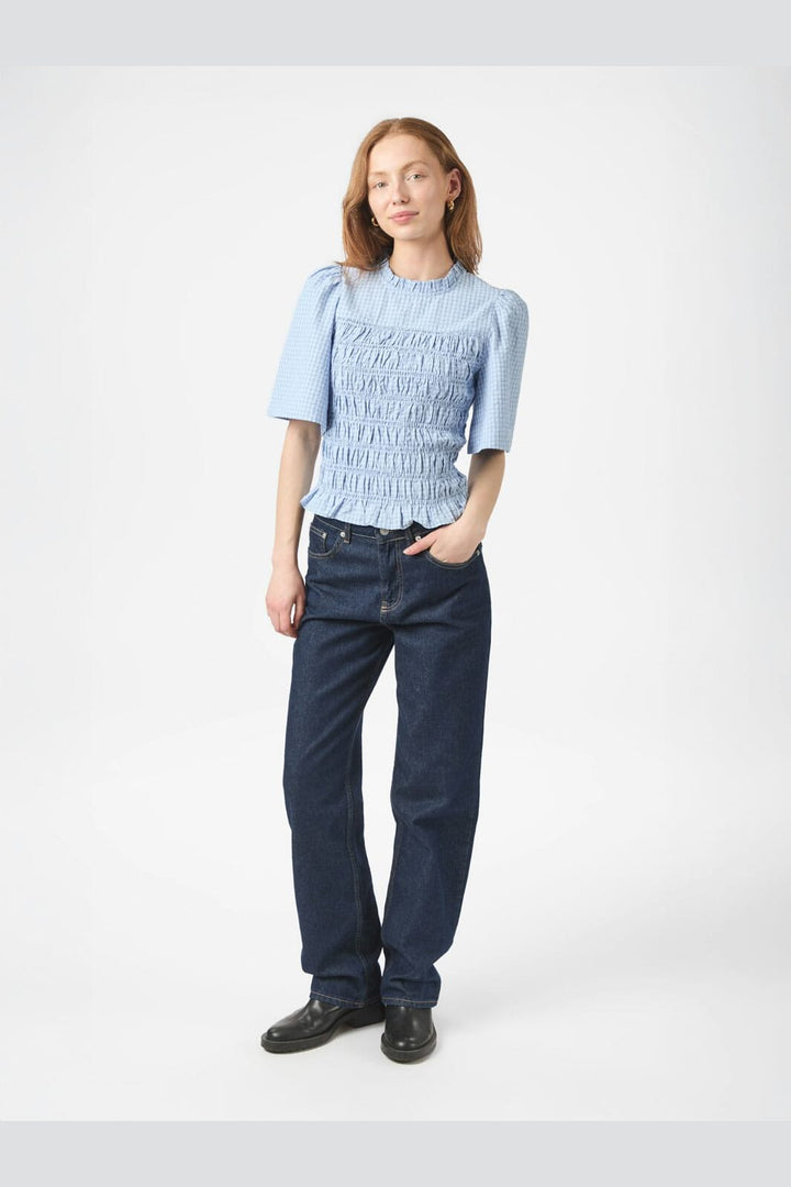 Neo Noir - Possini Check Smock Blouse 164800 - 145 - Light Blue