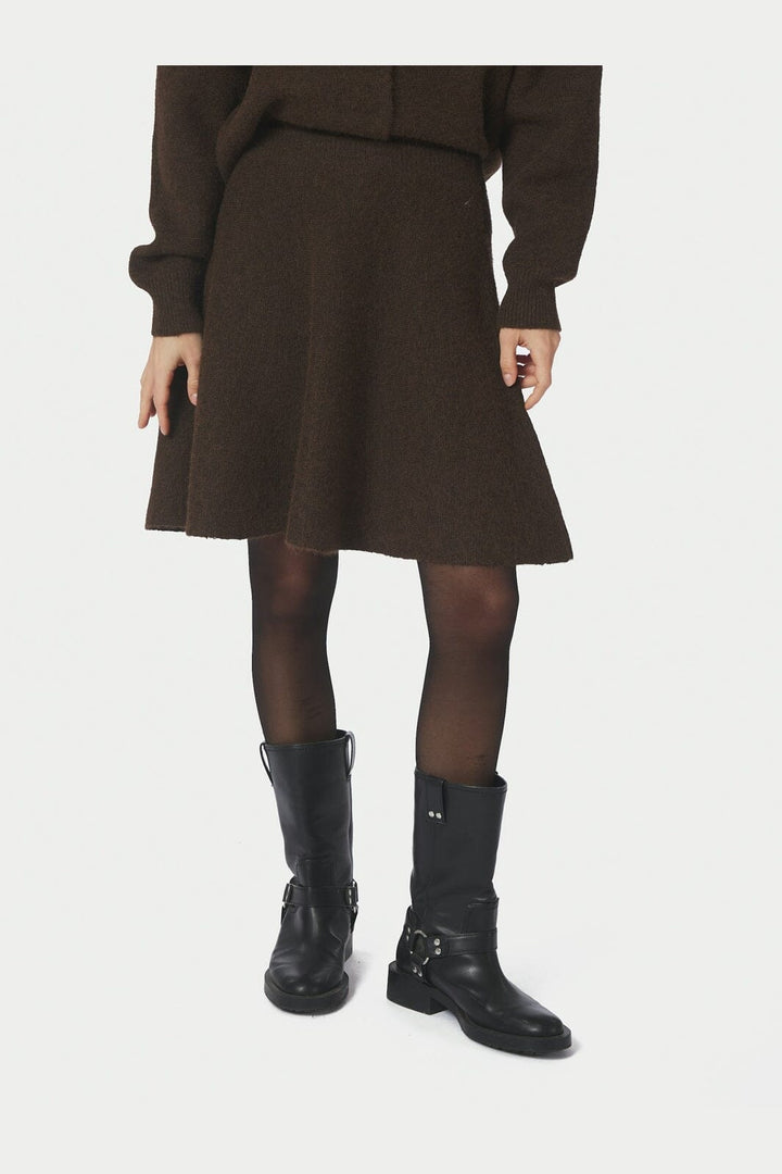 Neo Noir - Renata Fluffy Knit Skirt 168555 - 205 - Brown Melange