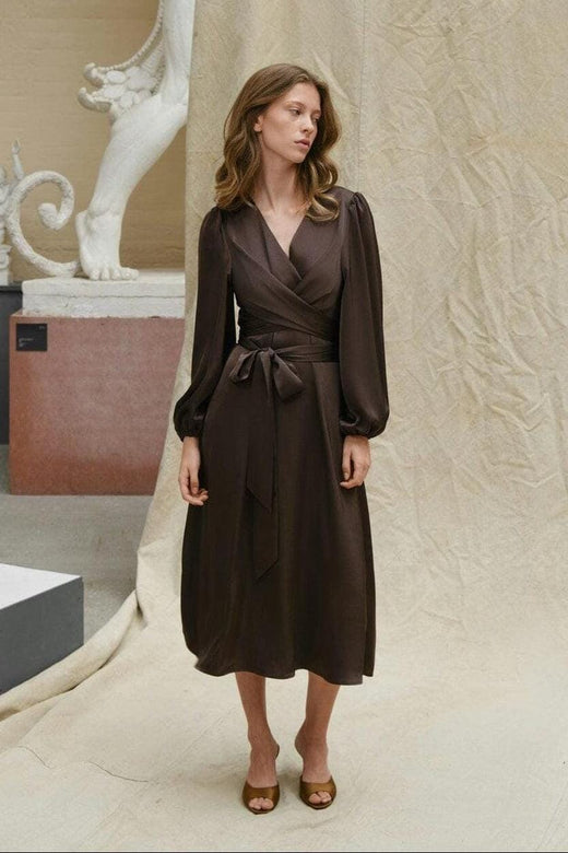 Neo Noir - Rimini Heavy Sateen Dress 163039 - 676 - Dark Brown