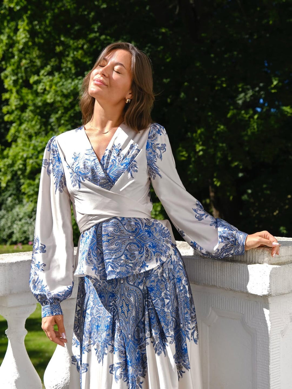 Neo Noir - Rista Paisley Border Blouse 166206 - 348 - Ash Blue Bluser 