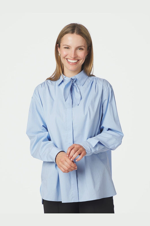 Neo Noir - Rochelle Scarf Fine Stripe Shirt 170095 - 145 - Light Blue