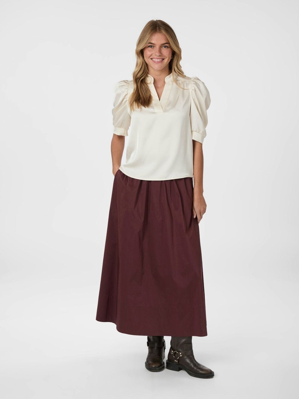 Neo Noir - Roella Heavy Sateen Blouse 162590 - 621 - Pearl Bluser 